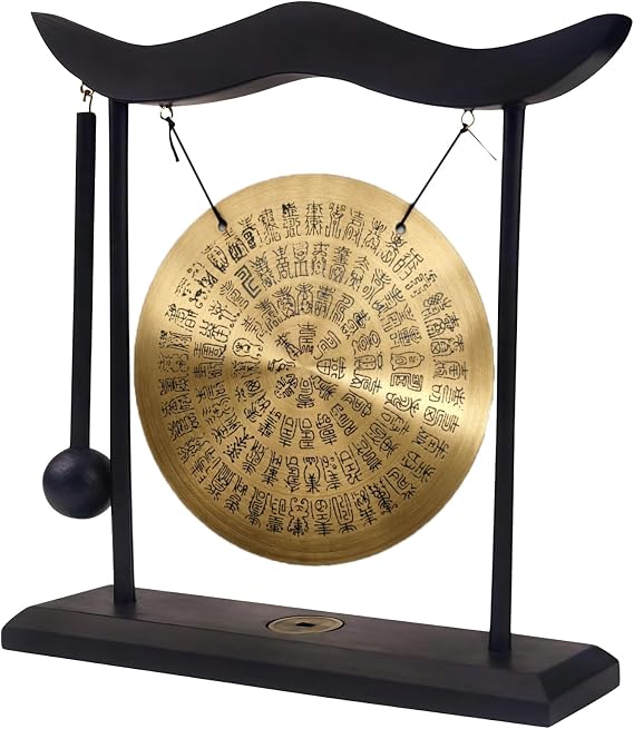 Brass Feng Shui Gong Hundred Longevity Character Gong Zen Art Desk Decor