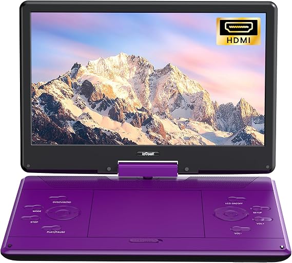 ieGeek 16インチ ポータブルDVDプレーヤー 14.1インチ大画面 HDMI入力 パープル