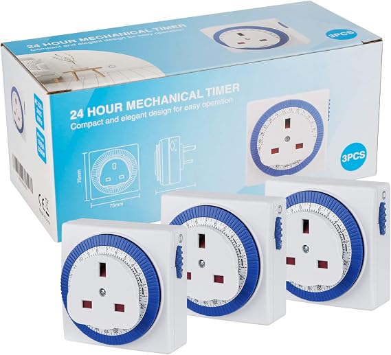3 Pack 24 Hour Segment Timer Switch，Plug-in Timer Controller -240v 3 Pin Plug Energy Saver Plug Standard Size