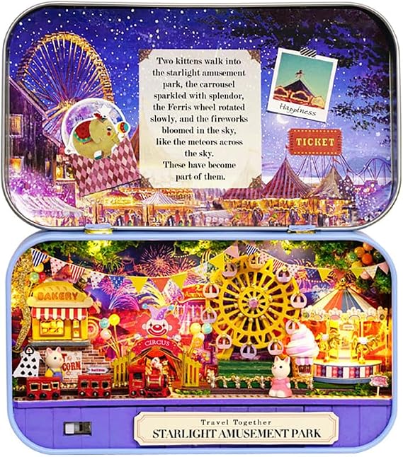 Dollhouse Miniature with Furniture,DIY Dollhouse Kit Mini Iron Box Theater,1:24 Scale Creative Room Toys Best Birthday Gift for Adults and Lover (Star Light Amusement Park)