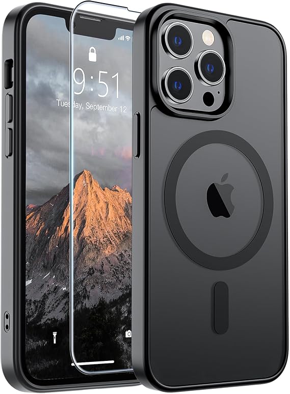 SUPFINE iPhone 13 Pro Max用磁気ケースMagSafe対応ミリタリーグレードの落下保護半透明マット耐衝撃電話カバー、ブラック
