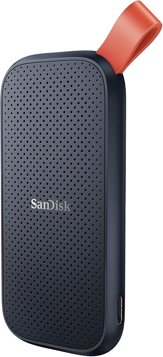 SANDISK Portable SSD 480GB (Up to 520MB/s read speed, External NVME SSD, Solid state drive, Rugged, Heavy Duty Rubber Hook) Black