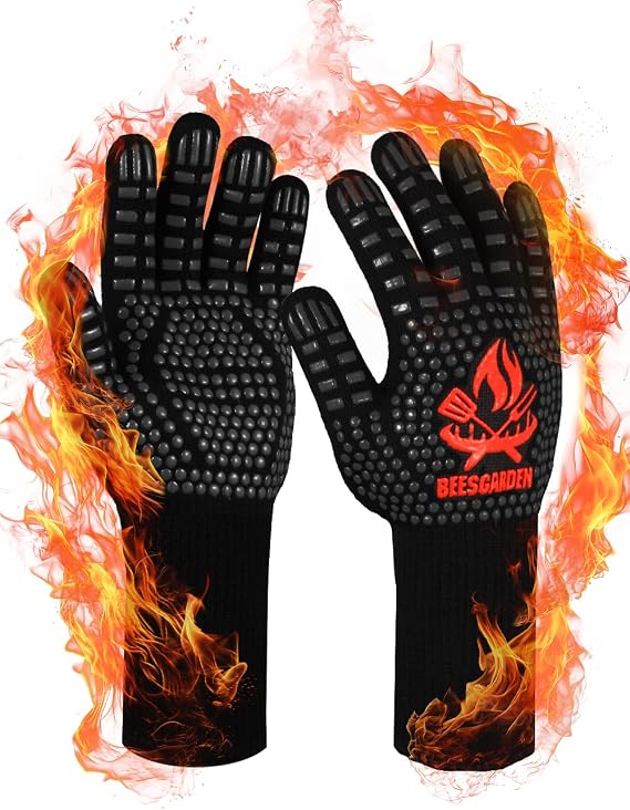 BBQ Gloves extreme heat resistant 800°C / 1472°F, Silicone Non-Slip Grilling bbq Gloves Oven Mitts Oven Gloves for Barbecue, Grilling, Cooking, Baking, Smoker - Black, L/XL/XXL Size
