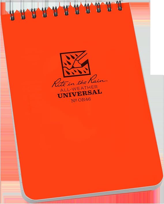 "Rite in the Rain Weatherproof Top Spiral Notebook, 4" x 6", Orange Cover, Universal Pattern (No.OR46)", 1 Pack
