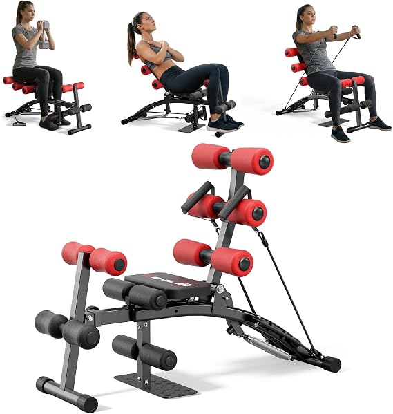 Ab Machine with Squat Assist, Multi-Functional Adjustable Ab Trainer, Ab Workout Bench for Home Gym, Sit Up Machine for Abdominal & Glutes, Exercise Chair for Full Body Workout