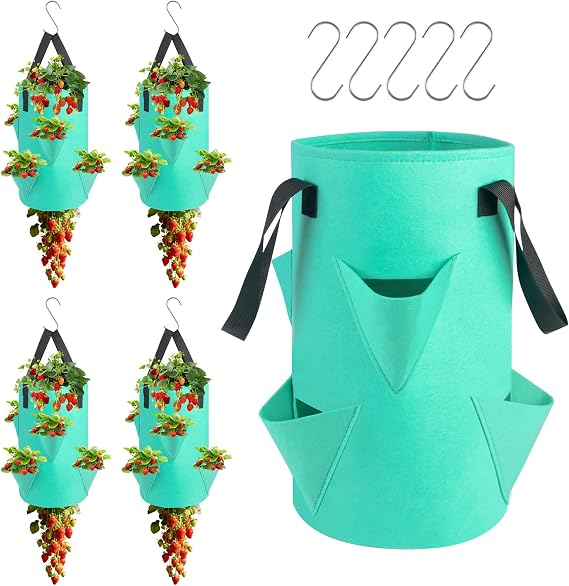 5 Pack Upside Down Strawberry Hanging Planter, 3 Gallon Hanging Grow Bags