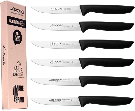 Arcos Nice Series – Kitchen Knife Set, 6 Pieces, Vegetable Knives 110 mm, + Table Knife, 100% Organic Packaging, Nitrum Stainless Steel