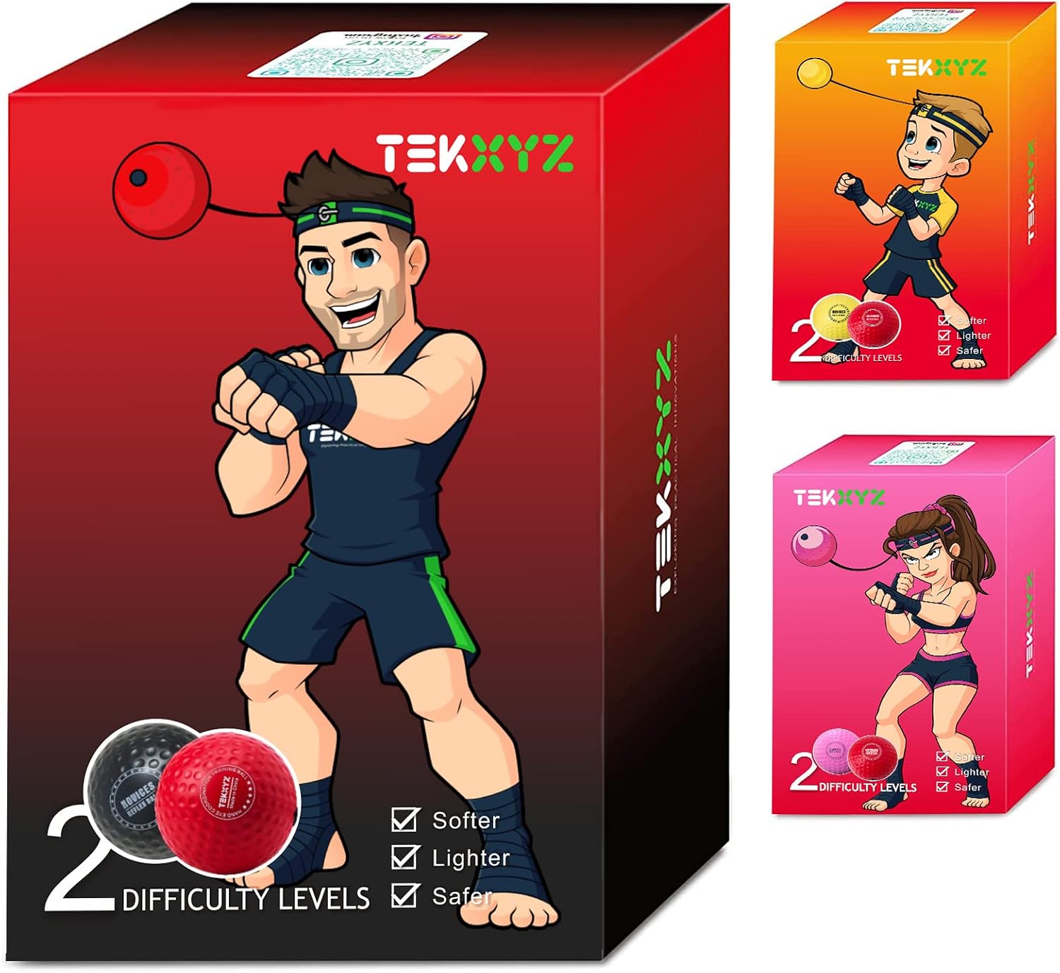 TEKXYZ Reflex Ball, 2 Different Boxing Training Ball with Headband, Perfect for Reaction, Agility, Punching Speed, Fight Skill and Hand Eye Coordination Training