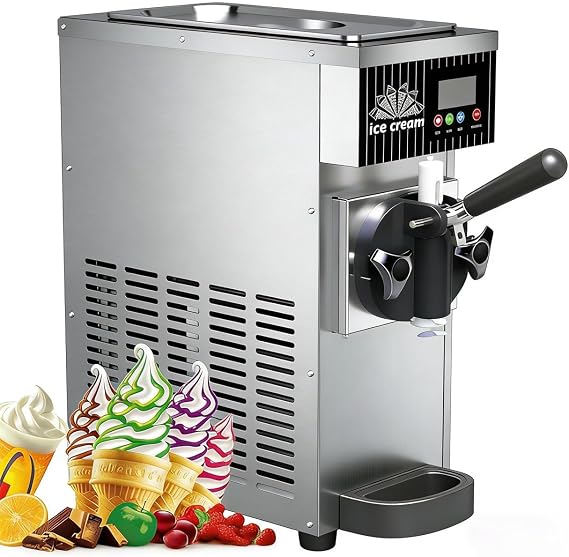 Commercial Ice Cream Freezer Machine, Countertop Soft Serve Maker with Adjustable Hardness Set-tings, Auto Clean, LCD Smart Panel & 4-5 Kg/H Output of 80-100 servings per hour(Grey)