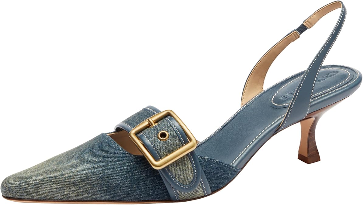 COACH Women's Margot Loved Denim Slingback Heels