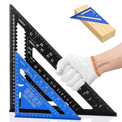 2 Pcs Speed Square Set, 7+12inch Aluminum Alloy Metric Triangle Ruler