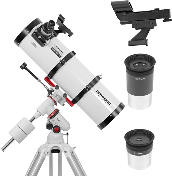 Omegon Telescope Advanced 150/750 EQ-320 Mirror Telescope for Beginners 2 Inch Professional Eyepiece Focuser Bright for Solar System & Deep Sky EQ-320 Mount with Aluminium Tripod Includes Accessories