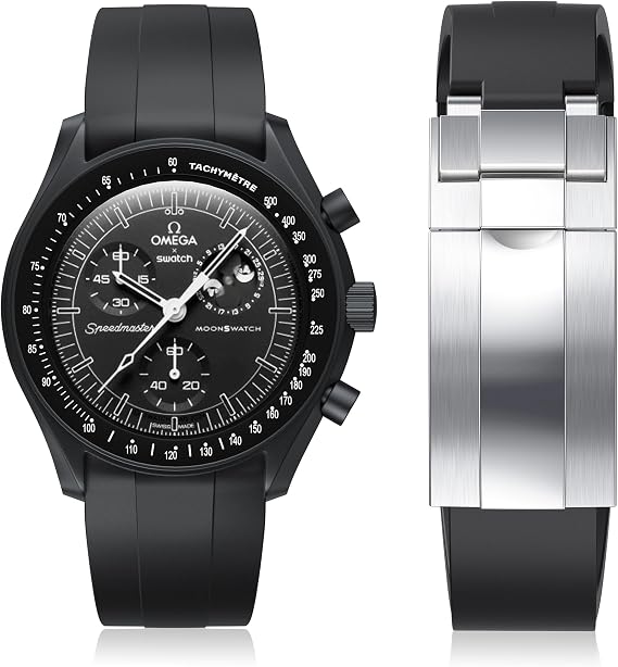 Strap for Moonswatch Watch,Cut to Size No Gap Silicone Strap for Omega X Swatch Speedmaster Moonswatch Watch 20mm,Soft Curved Replacement Band for Swatch Omega Men Women