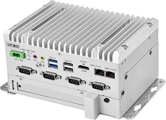 Mini PC Industrie, Desktop Fanless DIN Rail Computer i5-8265U, 4 COM RS232/RS485/422 Port, Dual Gigabit RJ45 LAN, 4G Module, PCIe, NVME, SIM, Auto Power On, 8GB RAM 256GB SSD