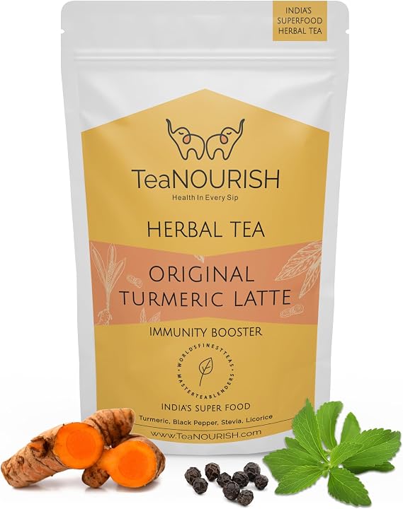 TeaNOURISH Original Turmeric Latte | Golden Milk Powder | Authentic Indian Remedy | Reduces Inflammation & Supports Immunity | 100% NATURAL INGREDIENTS - 3.53oz/100g