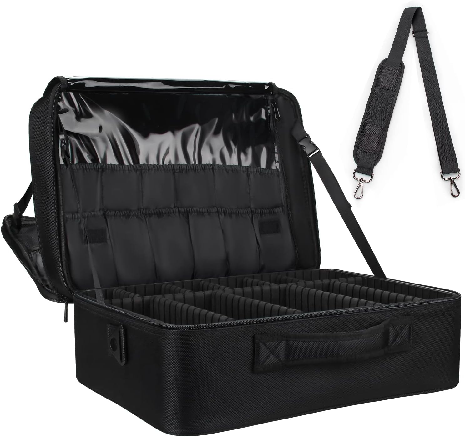 Relavel Extra Large Travel Makeup Train Case 17.7" Professional Artist Organizer Box for Women and Girls - Portable Nail and Art Supply Bag With Adjustable Dividers, Attaches to Trolley