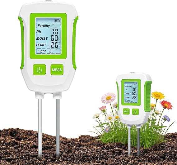Newthinking 5-in-1 Soil Moisture Meter, PH/Fertility/Light/Temperature/Moisture, Dual Probe Digital Soil Tester with Backlit LCD, for Garden, Plant Pot, Lawn, Greenhouse