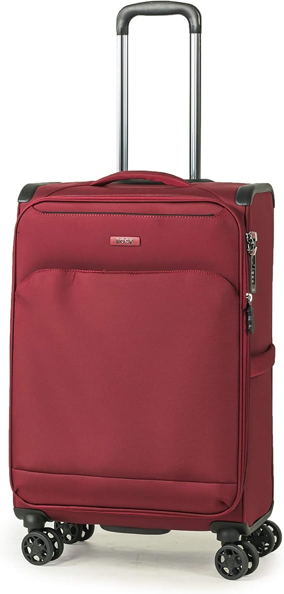 Rock Georgia 68cm Lightweight Expanding 8 Wheel Spinner Luggage with Corner Protectors Burgundy
