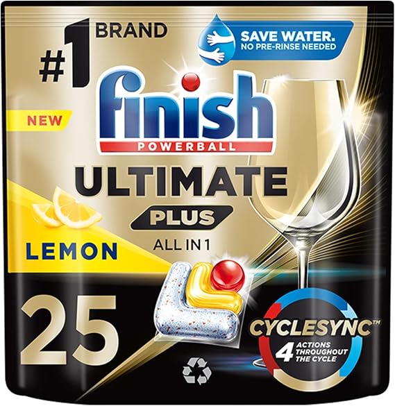 Finish Ultimate Plus Lemon Dishwasher Capsules, 25