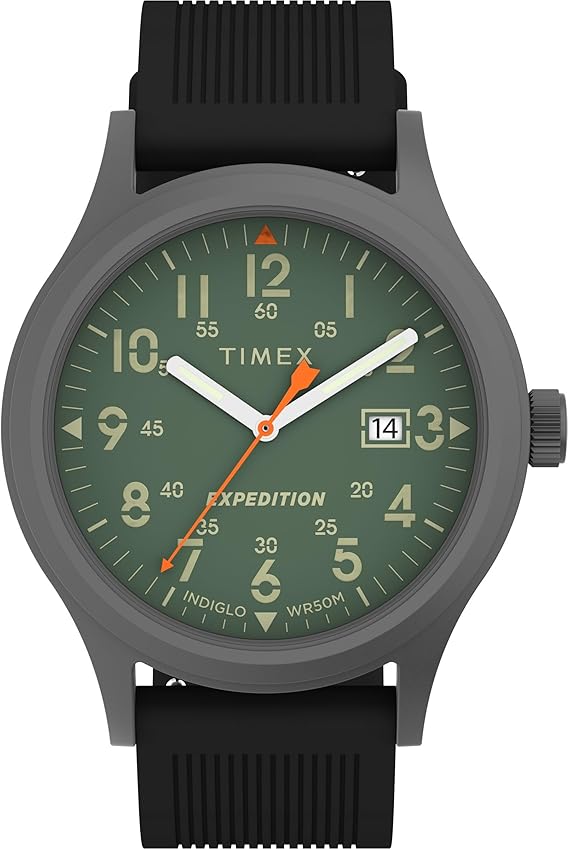 Timex Men's Expedition Scout 40mm Watch – Black Case & Dial with Olive Leather Slip-Thru Strap