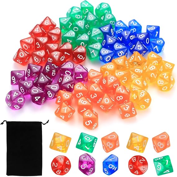 72 Pcs for DND Dice Set, Polyhedral Dice, 10 Sided Dices, D10 Gaming Dices Set, for DND MTG RPG Role Playing Table Games, with 1 Black Storage Bag
