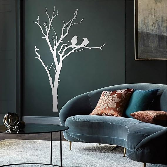 YDONVTI Metal Birds on Tree Branch Wall Art, Tree of Life Metal Wall Decor, Large Wall Hanging, Nature Room Decor, Rustic Home Decorations for Living Room, Farmhouse (Silver, 24"x16"/60x41cm)