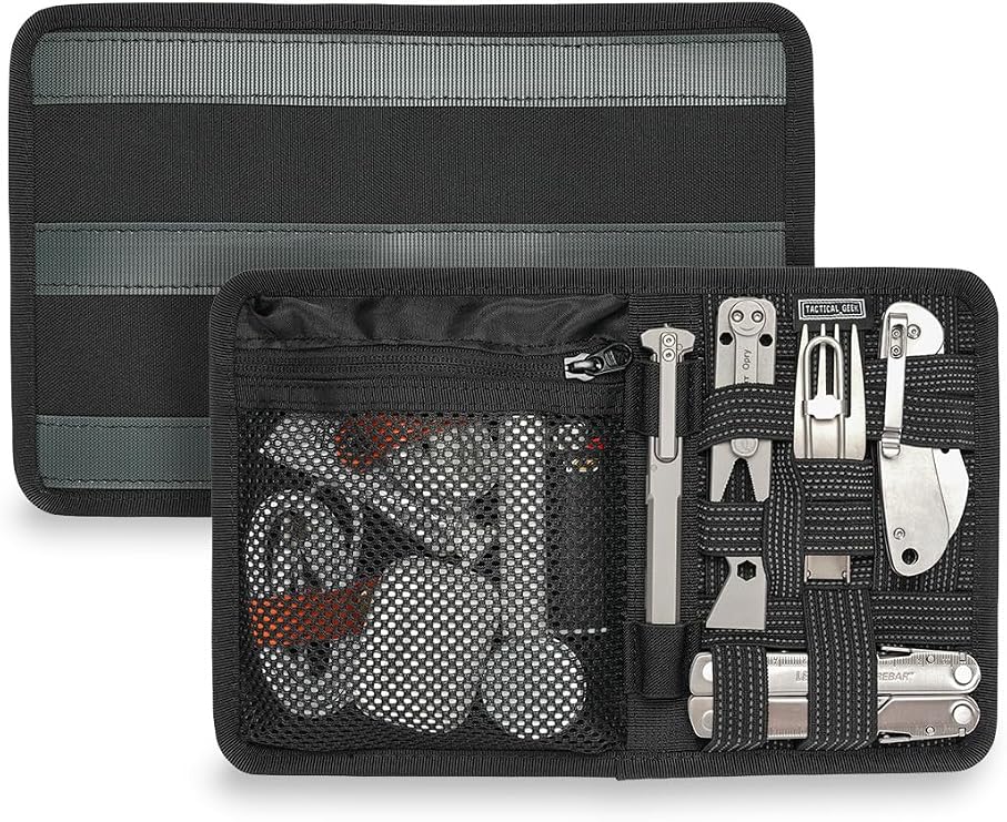 TACTICAL_GEEK TCM10 EDC Organizer Board, Anti-Slip Elastic Woven Board, Bag Insert Panel with Zipper Mesh Pocket, Backpack Accessories for Daily Organization, Black