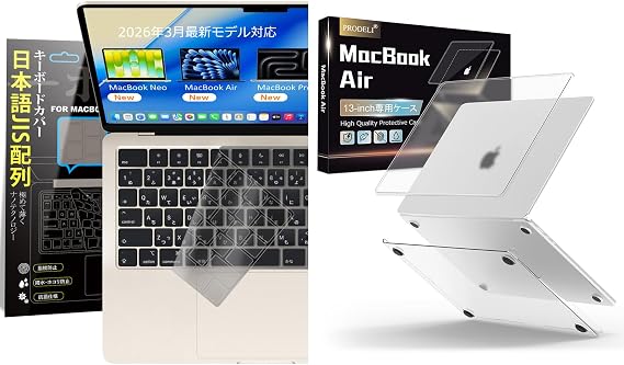 MacBook Air 13.6 inch Keyboard Cover, Japanese JIS Layout, Matte Black + Case, Clear Matte Texture, Anti-Fingerprint, Anti-Scratch, Ultra-Thin Cover