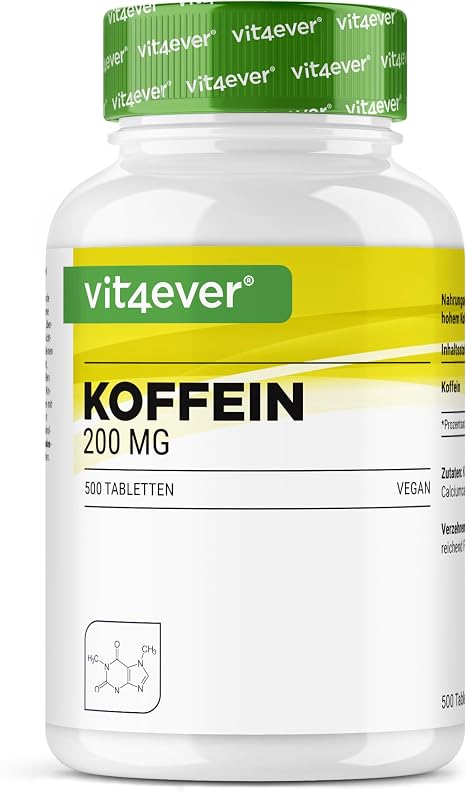 Caffeine Tablets Each with 200 mg 500 Tablets Laboratory Tested Active Ingredient Content and Purity Without Unwanted Additives High Dose Vegan Premium Quality Premium quality without unwanted additives high dose vegan laboratory tested
