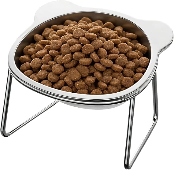 Raised Feeding Bowls for Cats - Stainless Steel 15° Inclined Feeding Bowl | Slanted Kitten Bowl - for Cats, Puppies, Pets, Living Room, Indoor, Outdoor