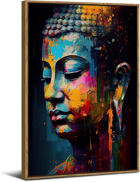 Buddha Wall Art Abstract Colorful Buddha Painting Framed Canvas Prints Picture Zen Decorations Inspiring Wall Decor Spiritual Poster Vintage Buddha Artwork for Home Hallway Office Living Room 30x40cm