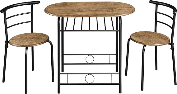 costoffs Space Saving Modern Round Dining Table and Chairs Set of 2 Brown