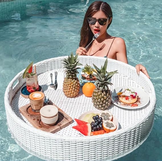Round Floating Serving Tray - Pool Floats for Adults Ideal for Spas Parties Sandbars & Baths | Perfect for Serving Drinks Brunch and Food on Water