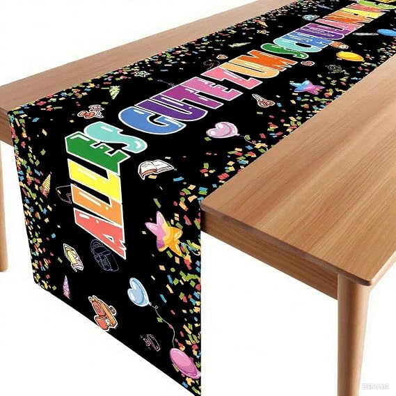 Aitsite Table Runner First Day of School Decoration 180 x 40 cm Black