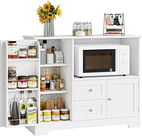 BOTLOG Buffet Cabinet, Kitchen Storage Cupboard with Door Shelves & Drawers, Sideboard Buffet with Storage for Microwave, Kitchen, Living Room and Dinning Room, White