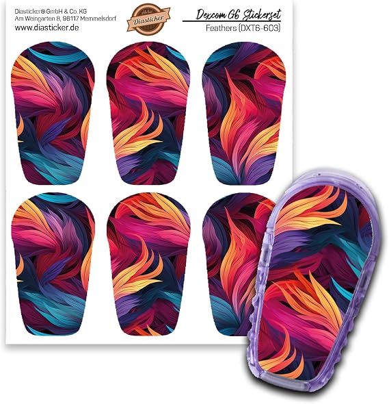 Dexcom G6 Sensor Stickers, Set of 6 Feathers Stickers for Sensors Diasticker®