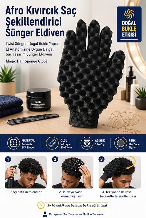 Transformacion Afro Twist Süngerli Saç Şekillendirme Eldiveni Kıvırcık ve Dalgalı Saç Yapıcı Doğal Bukle Eldiven Tarak 721389