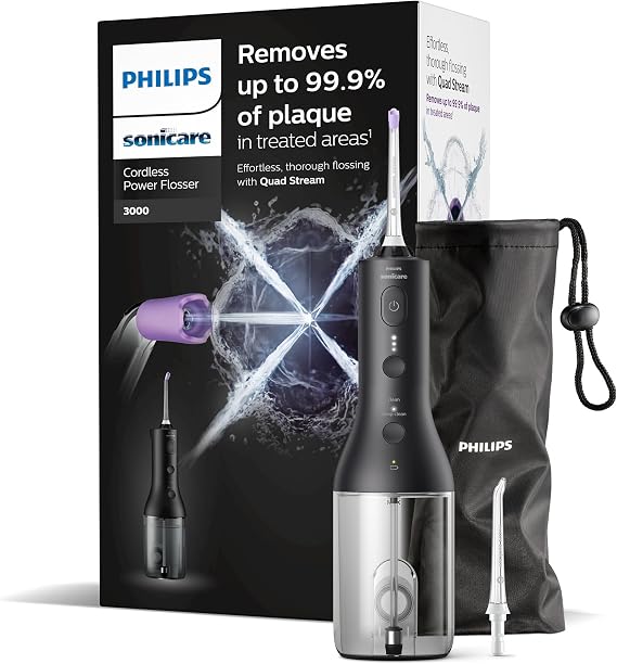 Philips Sonicare Wireless Power Flosser 3000 Oral Irrigator, Water Flosser for Teeth, Gums and Dental Care, in Black (Model HX3826/33)