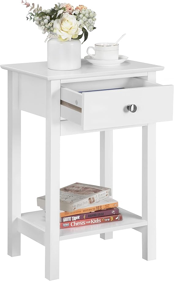 Yaheetech Nightstand with Drawer and Storage Shelf, White