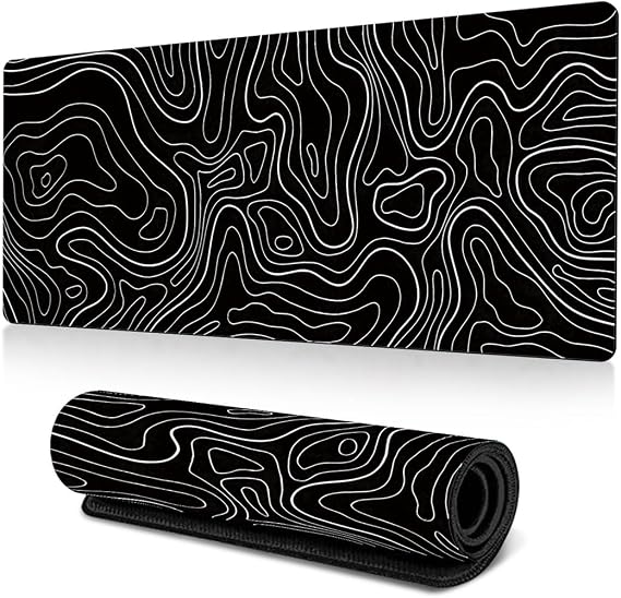 Surwin Gaming Mouse Pad Large Abstract Simple Line Printed Desk Mat with Rubber Base Thickened Extended Mouse Mat for Keyboard, Computer, Laptop, Office, and Home Use (Black 1,300x600x3mm)