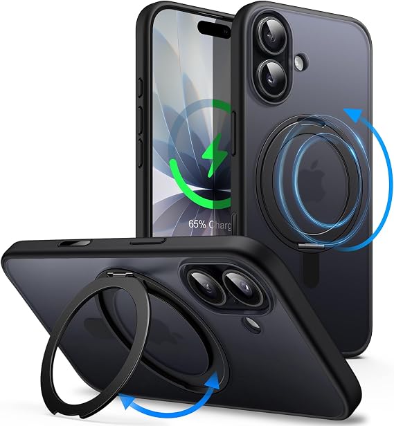 JETech 360° Rotatable Ring Stand Case for iPhone 17, Black