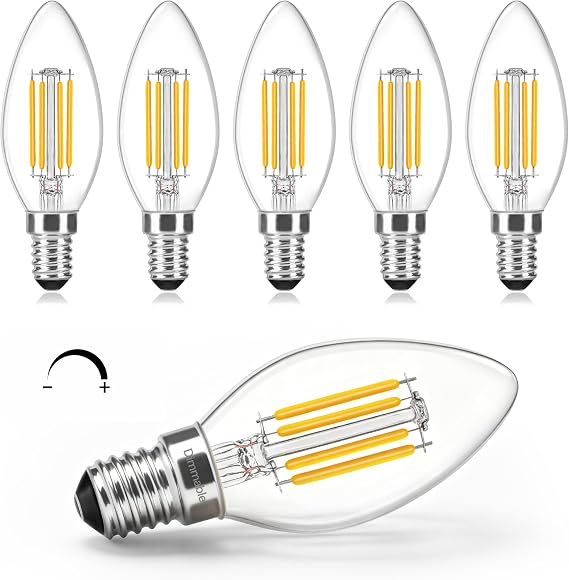 Morotty Dimmable E14 LED Candle Light Bulbs 4W, Warm White 3000K, Pack of 6 [Energy Class E]