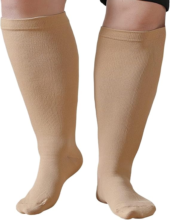 Plus Size Compression Socks: Men Women Wide Calf Medical Support Stockings Flight Socks for Varicose Vein Knee High Pressure Socks Swollen Legs Nurses Travel Running Sports Cycling 1 Pair