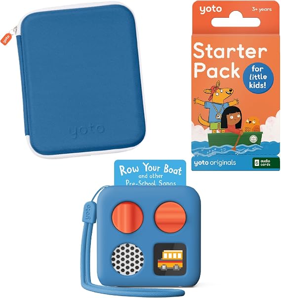Yoto Mini Bundle + Starter Pack for Little Kids + Adventure Jacket + Card Case in Blue Bird - Kids Screen-Free Bluetooth Audio Player, All-in-1 Travel Device for Stories Music Podcasts White Noise