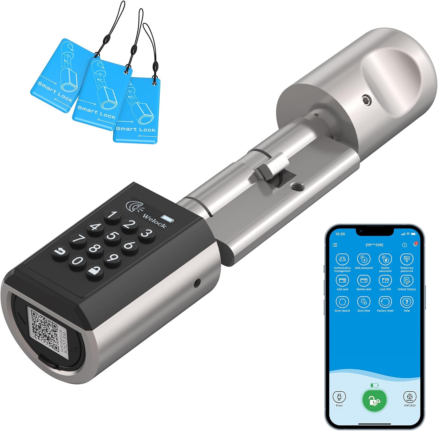 WELOCK Smart Lock, Keyless Entry, for Front Door, Waterproof Digital Keypad with App and Smart Card, Adjustable Length for 50-100mm Door