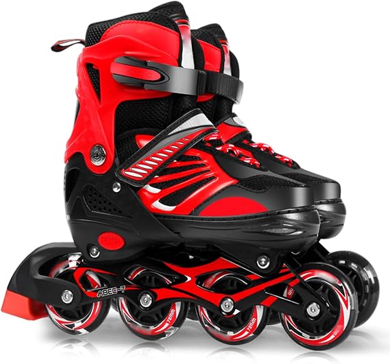 Adjustable Illuminating Inline Skates for Youth Girls Boys with Light Up Wheels, ABEC-7 Bearing, Size S/M/L, Skating Shoes for Kids Ages 6-12