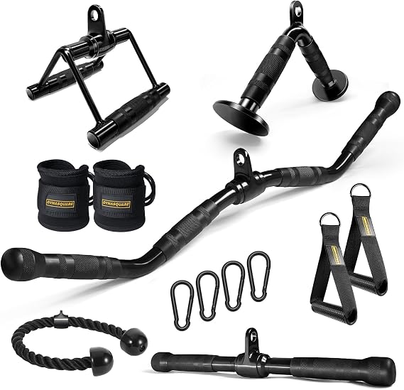 LAT Pulldown Attachments Combo, Cable Machine Accessories with Curl Pulldown Bar, Fit Most Gym Machines, Made of Heavy Duty Solid Steel