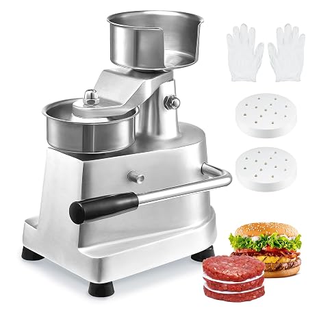 VEVOR 100mm/4 Inch Commercial Burger Press Machine, Food Grade Stainless Steel Burger Press Machine, Kitchen Meat Forming Processor with 1000 Papers