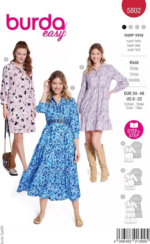 Burda Sewing Pattern 5802 Dress for Beginners [Ladies Size 8-20] Level 1 Super Easy
