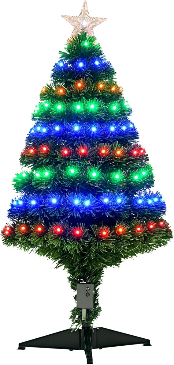 HOMCOM 3 Feet Prelit Artificial Christmas Tree, Fiber Optic LED, Green